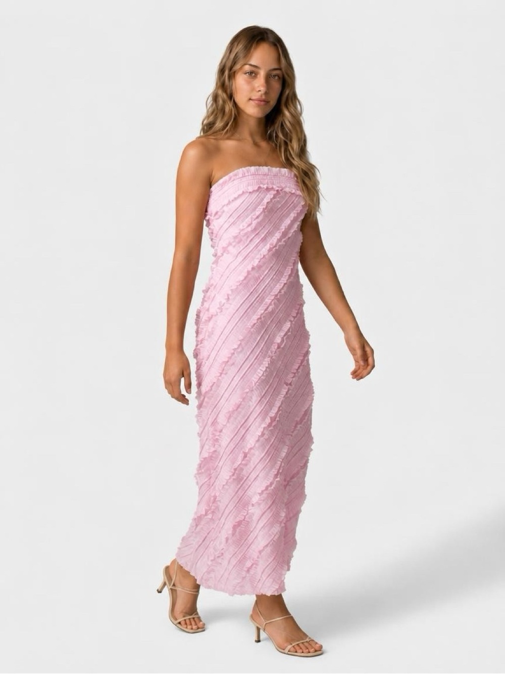 Caroline Constas Strapless Pink Ruffled Maxi Dress NWTs small